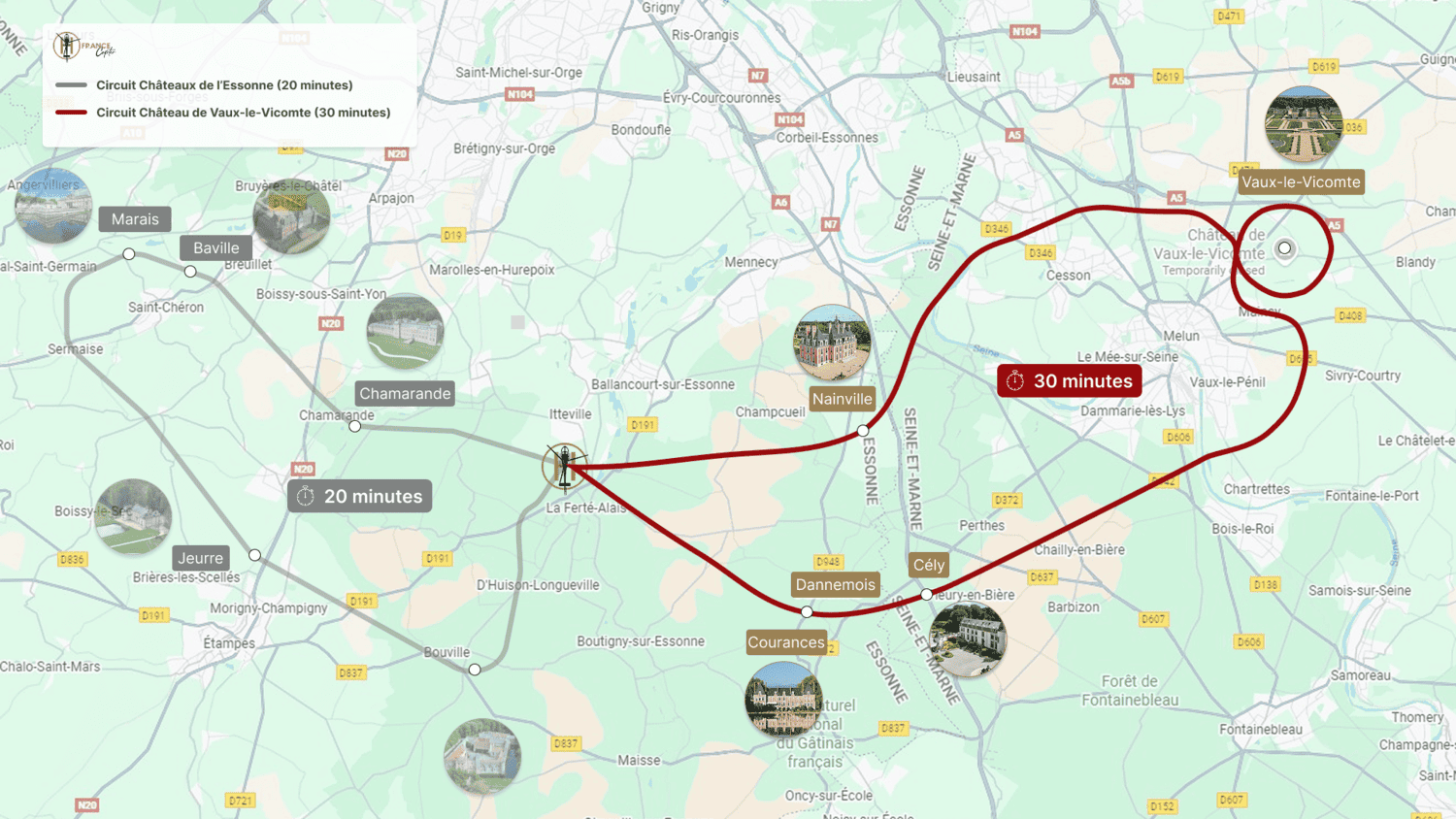 Tracé du circuit Les châteaux de l&rsquo;Essonne (30 min)